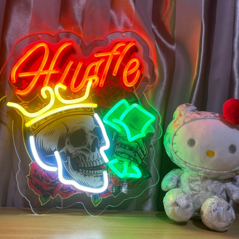Skull, Hat & Smoke in the Neon Glow Neon Sign Light Artwork  - Image 3
