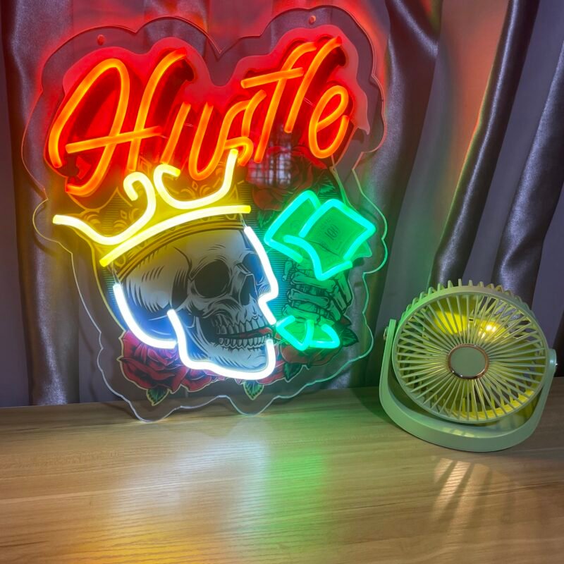 Skull, Hat & Smoke in the Neon Glow Neon Sign Light Artwork  - Image 4