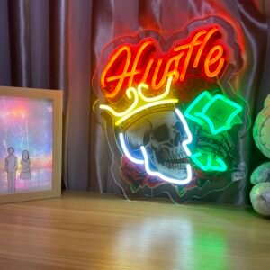 Skull, Hat & Smoke in the Neon Glow Neon Sign Light Artwork 