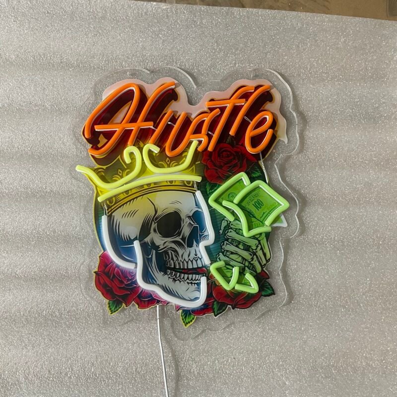 Skull, Hat & Smoke in the Neon Glow Neon Sign Light Artwork  - Image 6
