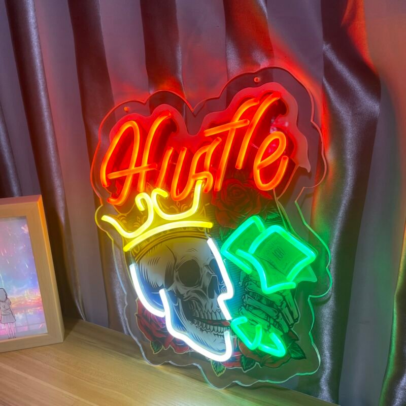 Skull, Hat & Smoke in the Neon Glow Neon Sign Light Artwork  - Image 7
