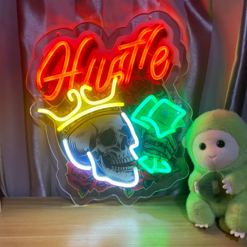 Skull, Hat & Smoke in the Neon Glow Neon Sign Light Artwork  - Image 8