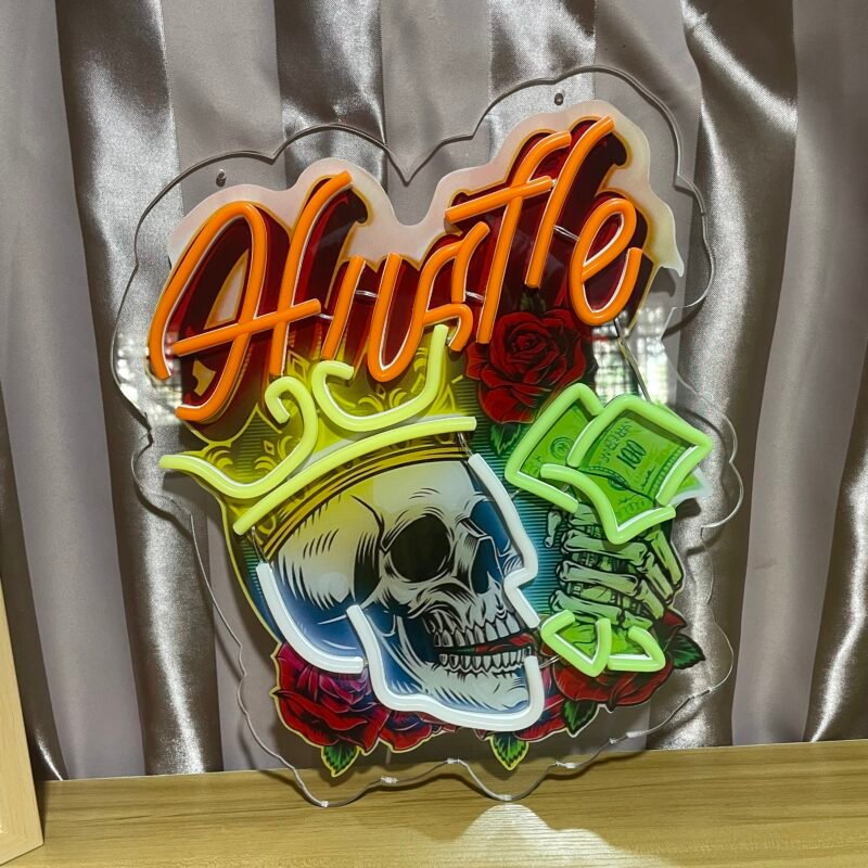 Skull, Hat & Smoke in the Neon Glow Neon Sign Light Artwork  - Image 9